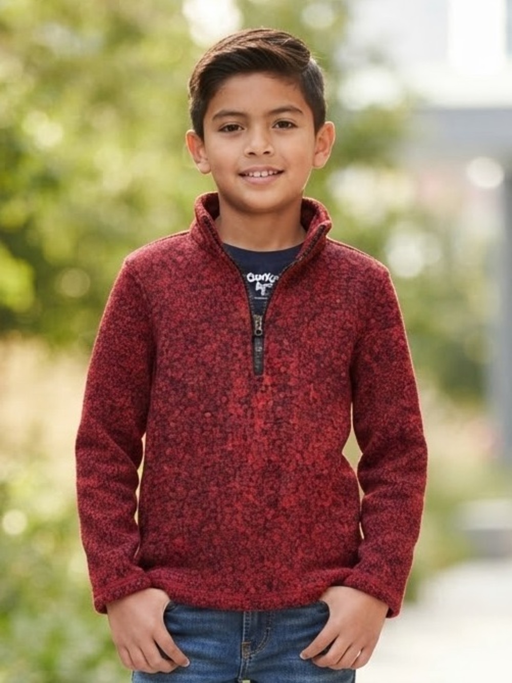 Take 50% OFF-There About Classic Red Quarter-Zip Boys Sweater, Size-4/5 (XXS)